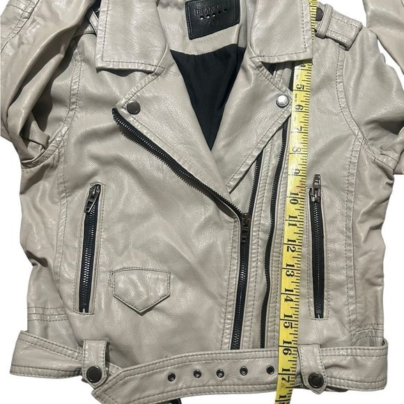 Blank Nyc GIRL’S Gray Full Zip Belted Faux Leather Moto Jacket Size Large - Picture 13 of 16